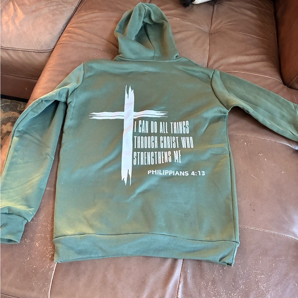 Green Hoodie with bible verses